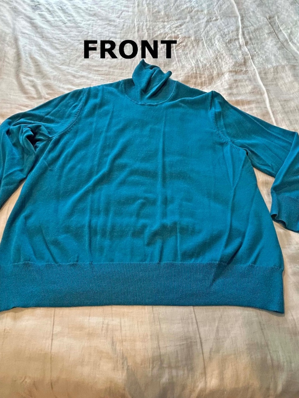 TURTLENECK, CRYSTAL BLUE, SIZE 2X, VERY STRETCHY, LONG SLEEVES, RIBBED CUFFS &